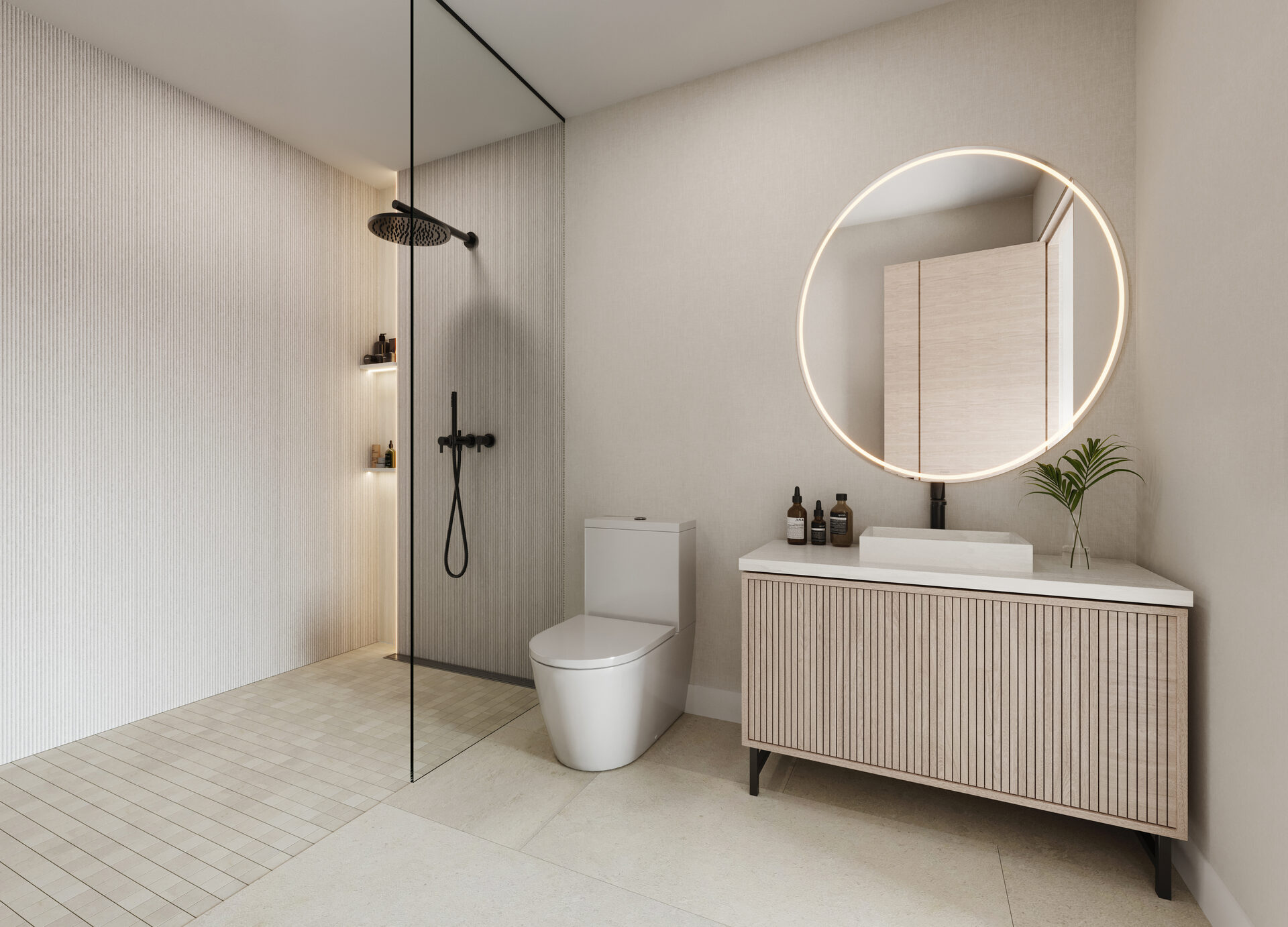 Designer bathroom with rain shower